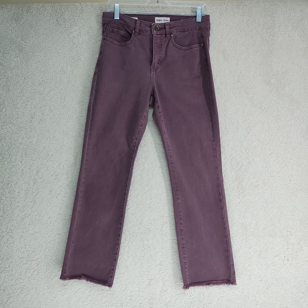 Tribal Jeans Pants Womens 8 Audrey Mid-Rise Straight Ankle Plum Frayed Hem